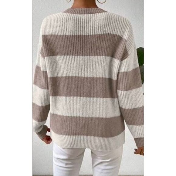 Round Neck  Color Block Drop Shoulder Pullover - Picture 4 of 5